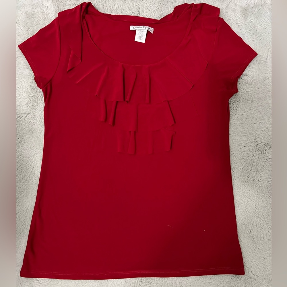 Red Ruffle Top by Claudia Richard Sz M